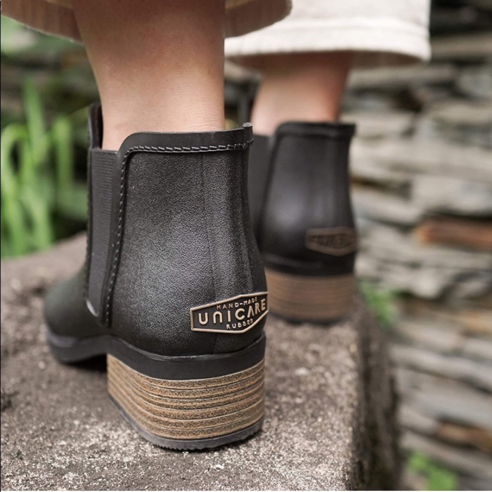 UNICARE Women's Chelsea Rain Boots Waterproof Short Anke Anti Slip Handmade
